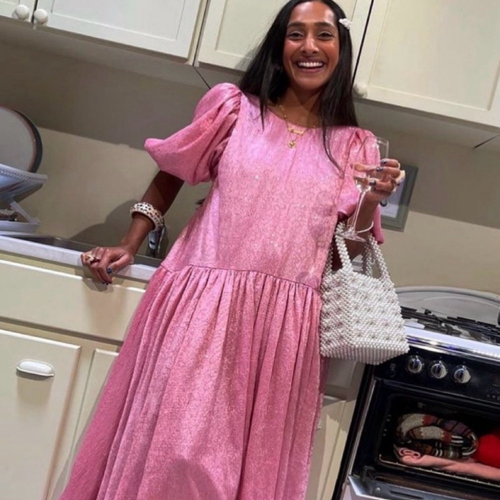 STINE GOYA Pink Puff Sleeve Maxi Dress